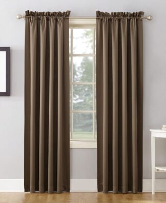 Sun Zero Kylee Energy Efficient Room Darkening Rod Pocket Curtain Panel 54 x 84 Mocha Brown