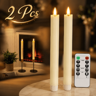 2 Pcs Real Wax Made Flameless Taper Candles with Remote and Timer, 9.6" Ivory Battery Operated Candle Stick Flickering,