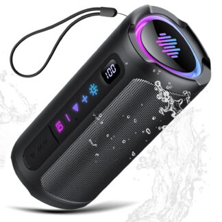 Portable Bluetooth Speaker with Battery Level Display, BT 5.4, 20H Playtime, 7 RGB Modes, IPX7 Waterproof, TWS Pairing, Black