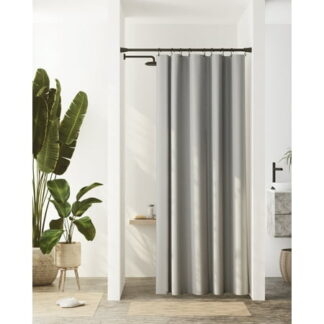 Zenna Home Recycled Cotton Waterproof Stall Shower Curtain Liner w/Anti-Draft Clips  54  x 78   Grey