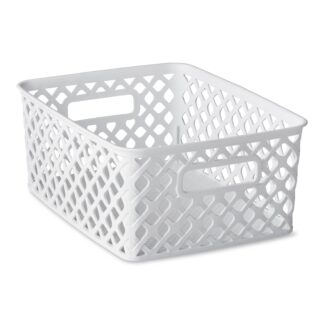 Mainstays Small White Decorative Plastic Storage Basket, 10 in x 8 in x 4 in