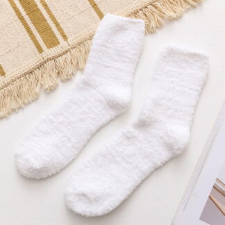 Resicozy Mens Super Soft Fuzzy Plush Socks Casual Warm Winter Home Solid Color Sleeping Slipper Socks White