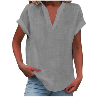 Kixjoy V Neck T Shirts for Women Lounge Short Sleeve Henley Tops Trendy Plus Size Holiday Shirt Cozy Spring Basic Women'