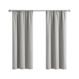 Mainstays Solid Linen Look Soft Silver Blackout Rod Pocket Curtain Panel Pair  37  x 63