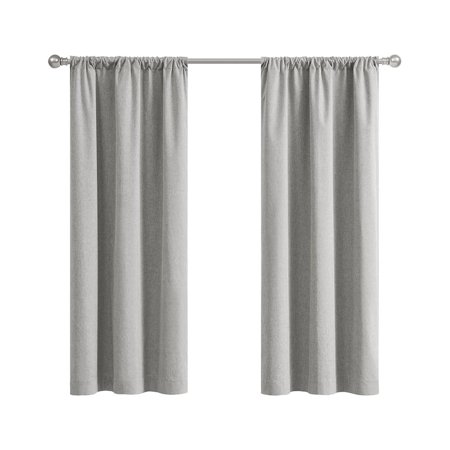 Mainstays Solid Linen Look Soft Silver Blackout Rod Pocket Curtain Panel Pair 37 x 63
