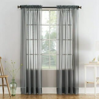 Mainstays Marjorie 1-Piece Sheer Voile Rod Pocket Curtain Panel 59 x84 Grey