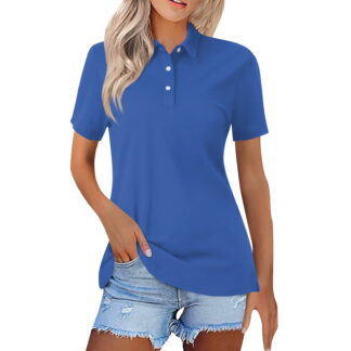 BDPORKAS Polo Shirts for Women Short Sleeve Polo Shirts Summer Button Down Collared Tops Solid Color Casual Loose Tees B