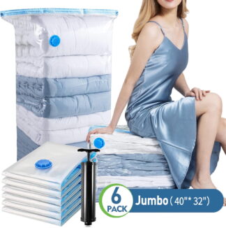 Vacuum Storage Bags with Pump, Space Saver Vacuum Seal Storage Bags 6-Pack Sealer Bags for Clothes, Clothing, Bedding, Comforter, Blanket, 40x32"