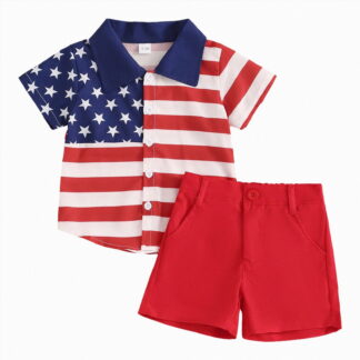 Xyant Toddler Baby Boy 4th of Outfits Gentleman Short Sleeve Button Down Shirt Dress Shorts Fourth of July Clothes Set (Red,3-4 Years)