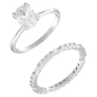Believe by Brilliance Women's size 10 Fine Silver Plate AAA Cubic Zirconia Oval Ring Set