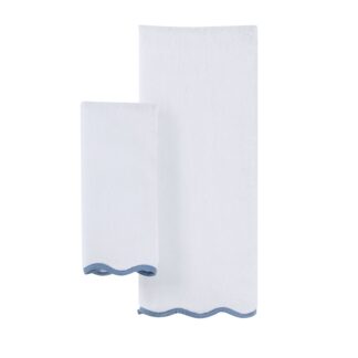 My Texas House Whitney Scallop Border Cotton Hand and Bath Towels, Blue (2 Count)
