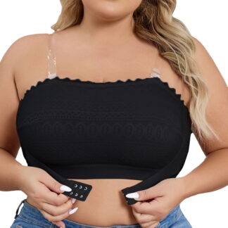 HNMKIU Strapless Bras for Women Plus Size Lace Bralette Backless Design Push Up Lift Comfort Leisure Plus Size Bras Blac