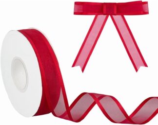 20 Yards Red Wired Edged Ribbon 1 Inch Satin Edge Sheer Ribbon for Gift Wrapping Wedding Birthday Party Decoration Craft Floral Flower Wrapping