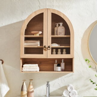 SinCiDo Bathroom Medicine Cabinet with Doors  Arched Wall Mounted Cabinet w/ Adjustable Shelves and Open Shelf  over The Toilet Storage Cabinet