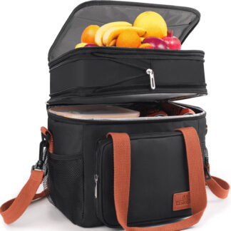 Insulated Lunch Box for Women Men, 17L Large Expandable Dual Compartment Lunch Bag, Leakproof Adult Lunchbox with Should