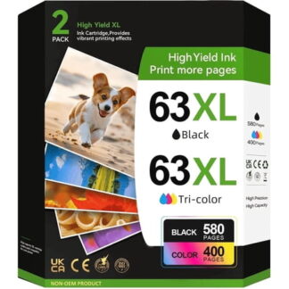 63XL 2 Pack Black/Tri-Color Ink Cartridge Compatible for HP Officejet 5255 5257 5258 5259 5200 5252 Printer