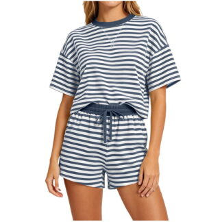ShomPort 2 Piece Lounge Set for Women Stripe Oversized Short Sleeve Shirts and Shorts Matching Outfits