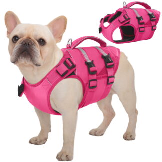 Kuoser Dog Life Jacket, High Flotation Dog Life Vest for Swimming Boating, Rose-red, XS