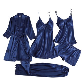 Women's SleepwearLadies Satin Pajamas Set 5 Piece Pajamas Silk Like Lace PaneledPajamas