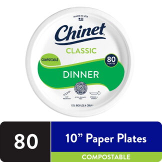 Chinet Classic Premium Disposable Paper Dinner Plates, 10 3/8", White, 80 Count