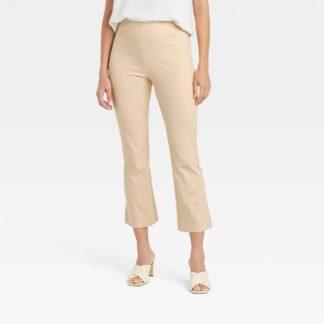Women's Super-High Rise Slim Fit Cropped Kick Flare Pull-On Pants - A New Day™ Tan 14