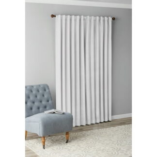 Mainstays Solid Color 100% Blackout Rod Pocket + Back Tab Single Curtain Panel  White  50 x 84