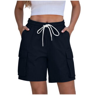 Hurxie Hiking Shorts for Women High Waisted Pull On Cargo Casual Golf Water Resistant 7 Inch Inseam Mid Thigh Shorts Dark Blue,XL