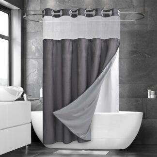 Ikfashoni Gray Hookless Shower Curtain with Snap in Liner