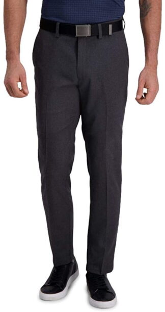 Haggar Mens Cool Right Performance Flex Stria Slim Fit Flat Front Pant 32W x 30L Dark Grey