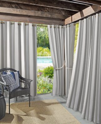 Sun Zero Valencia Cabana Stripe Indoor/Outdoor Uv Protectant Room Darkening Grommet Curtain Panel 54 X108 Gray 54 X108 Gray/Stripe