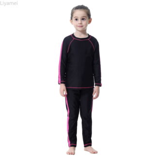 Liyamei Full Coverage Girls Swimwear Long Sleeve Swim Shirt And Swim Pants With For Beach Pool Swimming Kids Bikini Set
