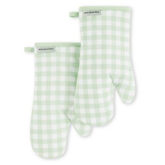 KitchenAid Gingham 2-Piece Oven Mitt Set, Pistachio