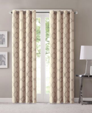 Madison Park Saratoga Fretwork Pattern Adult Indoor Window Curtain Panel 50x84 Beige Grey