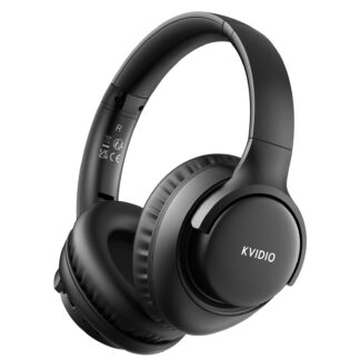 KVIDIO Bluetooth Headphones with Microphone, 65H Playtime, Over-Ear for Computer/Travel/Office, Black