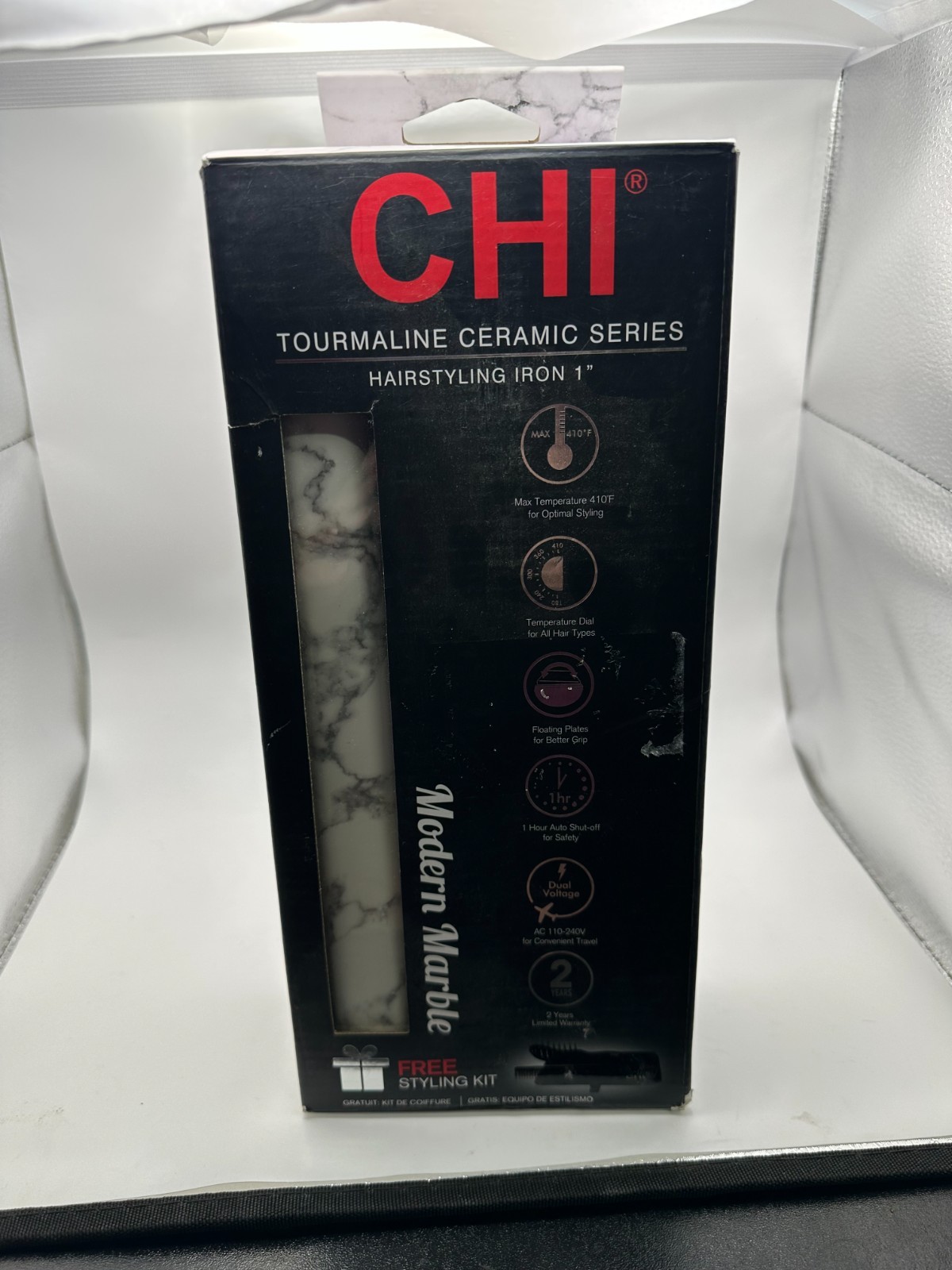CHI Tourmaline Ceramic Flat Iron 1" in Modern Marble