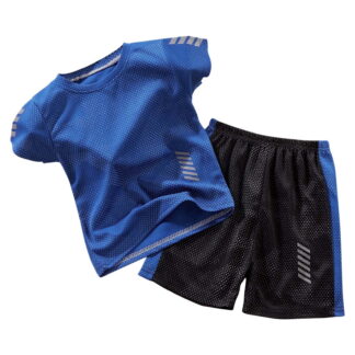 Zwiiyzr Boys' Sport Shorts Set 2 Piece T-Shirt and Gym Shorts Breathable Activewear Clothing Set for Boys 2-14 Years Blu