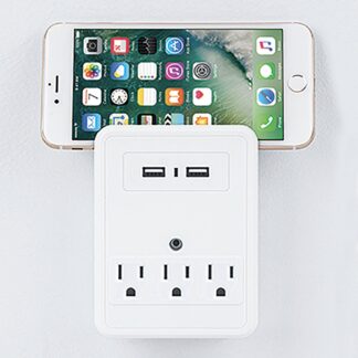 Merkury Innovations 3.1 Amp USB Wall Charger with 3-Outlet Extender, 2 USB Ports and Phone Stand, White
