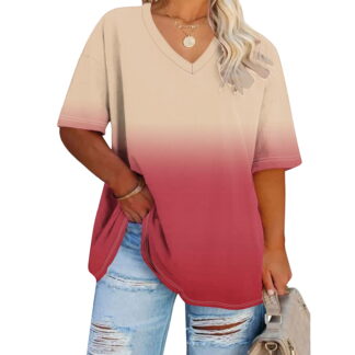 Women's Plus Size 4X V-Neck Short Sleeve T-Shirt Solid Color Casual Summer Top Under $10