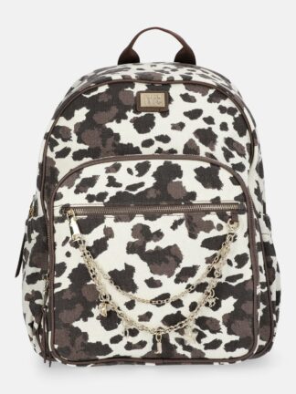 Madden NYC Women's Dome Backpack with Charm Chain Accent, Cow Print
