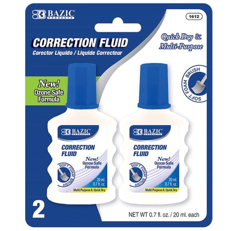 BAZIC Correction Fluid 0.7 fl oz 2 Count Foam Brush Applicator