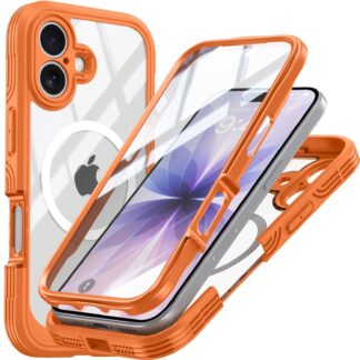 for iPhone 17 Shockproof Dustproof Case, Compatible with MagSafe Heavy Duty/Military Grade/Rugged Protection Built in Screen Protector Phone Case Cover for iPhone 17, Orange