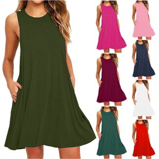 Pntutb Dresses Summer Sundress for Women 2025 Party Dress O Neck Casual Pockets Sleeveless Above Knee Dress (UPC 67554)