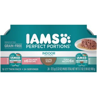 (2 pack) Iams Perfect Portions Indoor Grain Free Wet Cat Food Cuts in Gravy Variety Pack, (12) 2.6oz Trays