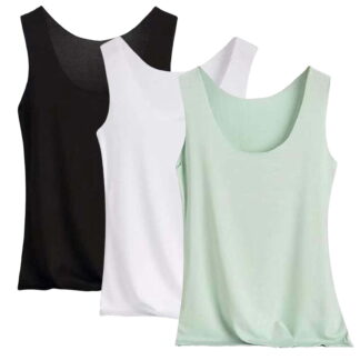 3 Pack Tank Tops for Women Plus Size M-4X Sleeveless Scoop Neck Base Layer Soft Silky Undershirt (XL, Green/Black/White)