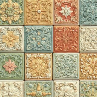 Peel and Stick Wallpaper, Vintage Ceramic Tile Effect Floral Geometric, 17.7in x 118in Removable Wall Mural