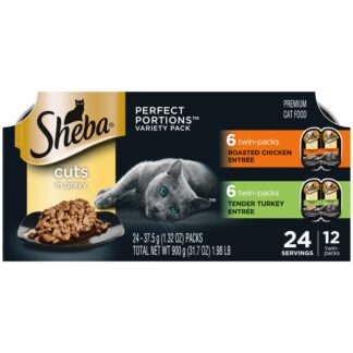 Sheba Perfect Portions Variety Pack Cuts In Gravy Cat Food, 2.6 Oz Twin-Pack Trays (12 Count)