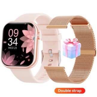 Mingdaln 1.85" Women's Smart Watch with 2 Straps, Calls, 120+ Sports Modes, IP68 Waterproof Fitness Tracker (Gold Milan Steel Belt)