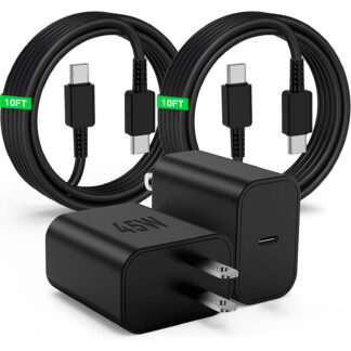 Super Fast Charger with Type-C Cable 10ft, 2-Pack 45W USB-C Wall Charger for Samsung Galaxy S21-S26