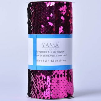 Yama Ribbon  5-3/8inch Reverse Sequin Ribbon Hot Pink/Black  3 feet