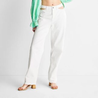 Women's Cut Out Waist Straight Leg Jeans - Future Collective with Alani Noelle White 6